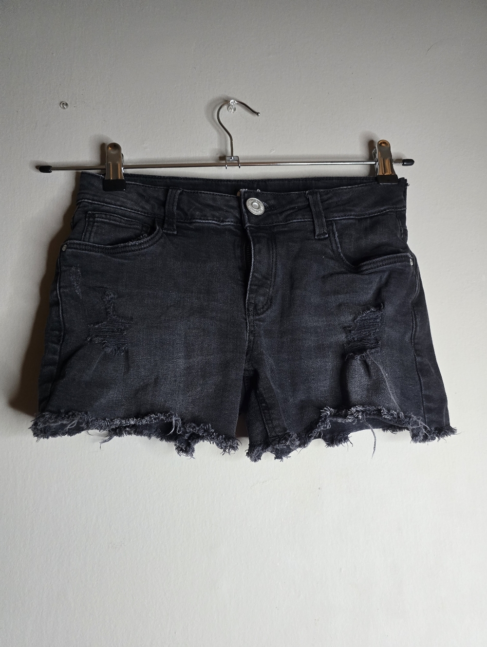 Black Distressed Denim Shorts - Women